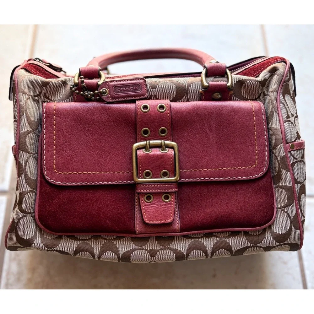 Y2K Coach Special Edition Fall 2004 Signature Canvas Satchel Bag Burgundy Red
